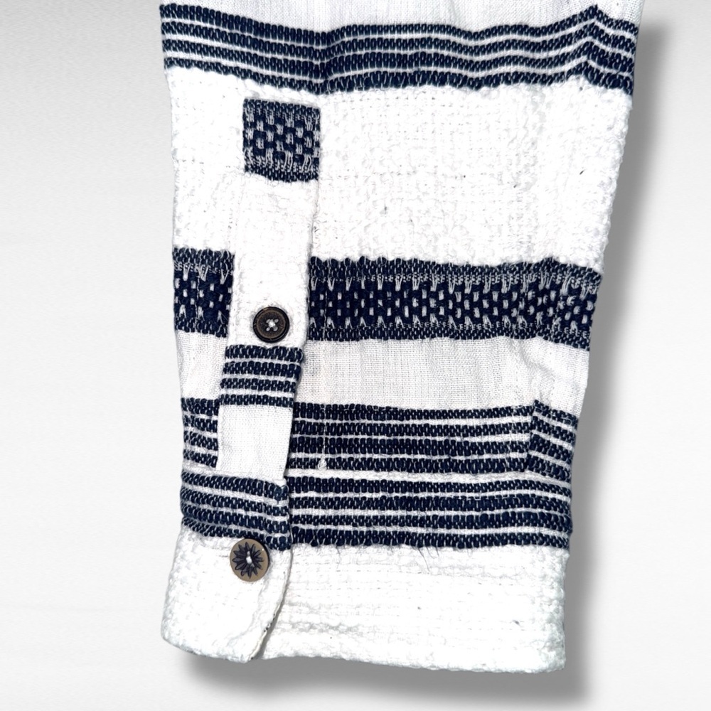 Scotch & Soda XL Basketweave Voile Button-Up Shirt White Navy Striped Resort - Picture 11 of 12